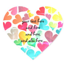 Custom heart-shaped stickers, with colorful hearts