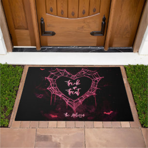 Custom Heart Spider Web Pink Gothic Halloween Doormat