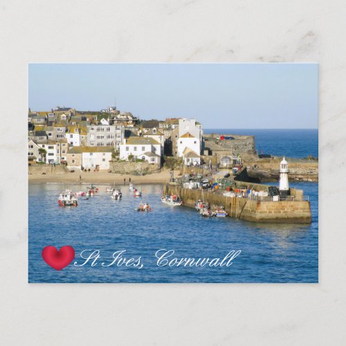 Custom Heart St Ives Harbor Pier Cornwall Photo Holiday Postcard