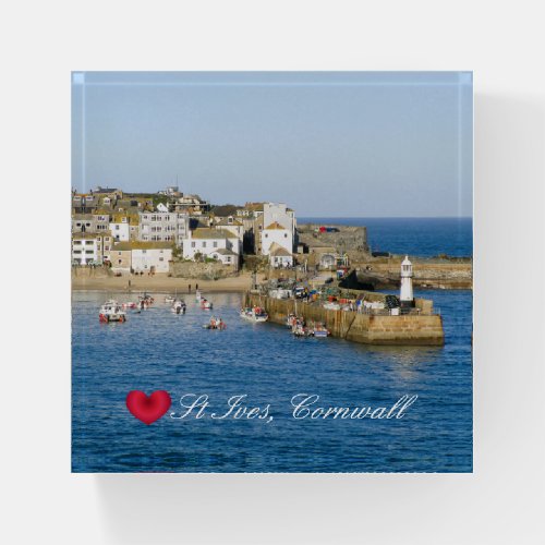 Custom Heart St Ives Harbor Pier Cornwall Photo Paperweight