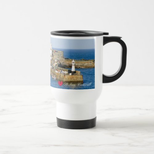 Custom Heart St Ives Harbor Pier Cornwall Photo Travel Mug