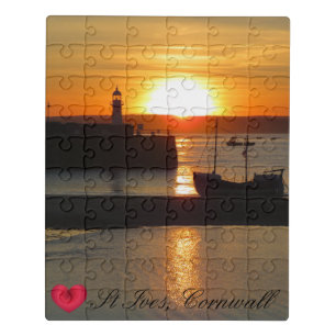 Custom Heart St Ives Harbor Sun Cornwall Photo Jigsaw Puzzle