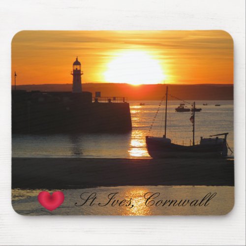 Custom Heart St Ives Harbor Sun Cornwall Photo Mouse Pad