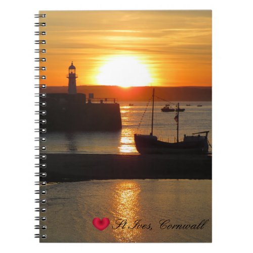 Custom Heart St Ives Harbor Sun Cornwall Photo Notebook