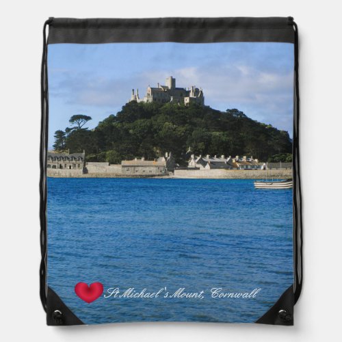 Custom Heart St Michaels Mount Cornwall Photo Drawstring Bag