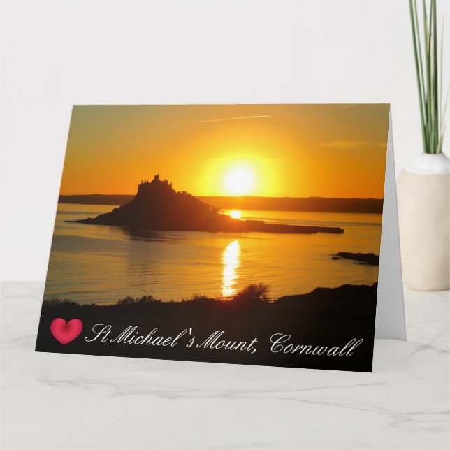Custom Heart St Michaels Mount Cornwall Sunset Card (Front)