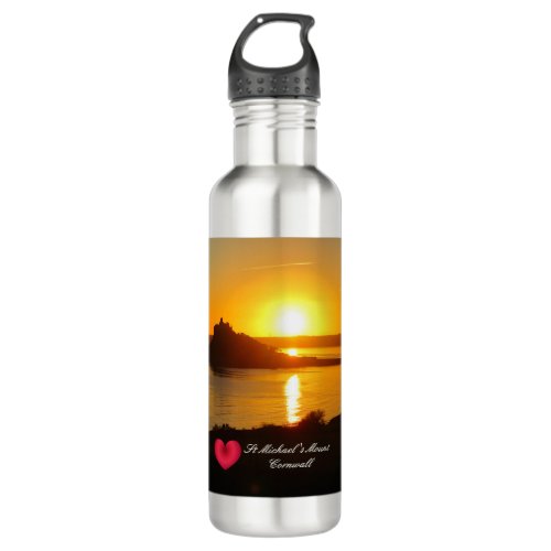 Custom Heart St Michaels Mount Cornwall Sunset Stainless Steel Water Bottle