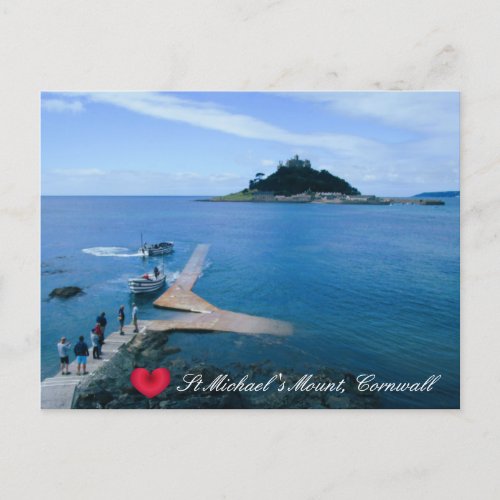 Custom Heart St Michaels Mount Cornwall with Boats Holiday Postcard