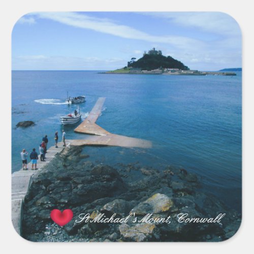 Custom Heart St Michaels Mount Cornwall with Boats Square Sticker