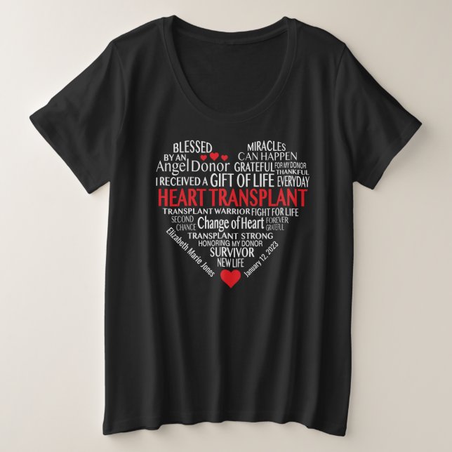 Custom Heart Transplant Donor Recognition Plus Siz Size T-Shirt (Design Front)