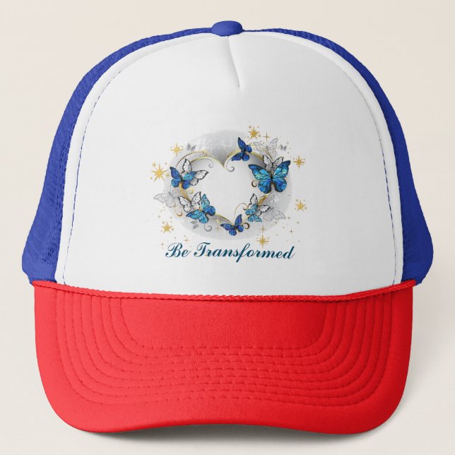 Custom Heart with Butterflies Morpho Trucker Hat (Front)