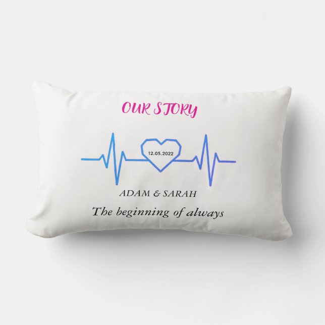 Custom Heartbeat Throw Pillow - Personalized Anniv (Front)