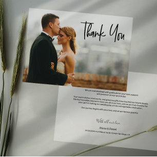 Custom Heartfelt message wedding photo Modern Thank You Card