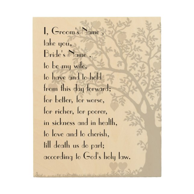 Custom Hearts and Tree Wedding Vows Wood Wall Decor (Front)
