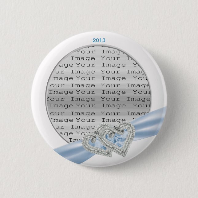 Custom Hearts Ice Blue Ribbon Button (Front)