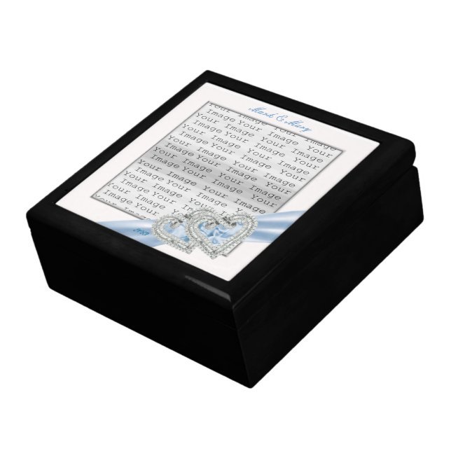 Custom Hearts Ice Blue Ribbon Gift Box (Side)