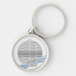Custom Hearts Ice Blue Ribbon Key Chain