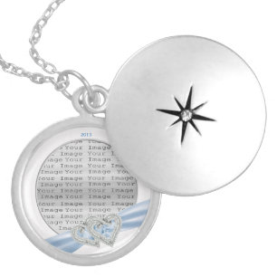Custom Hearts Ice Blue Ribbon Locket Necklace
