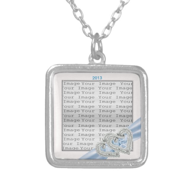 Custom Hearts Ice Blue Ribbon Necklace (Front)