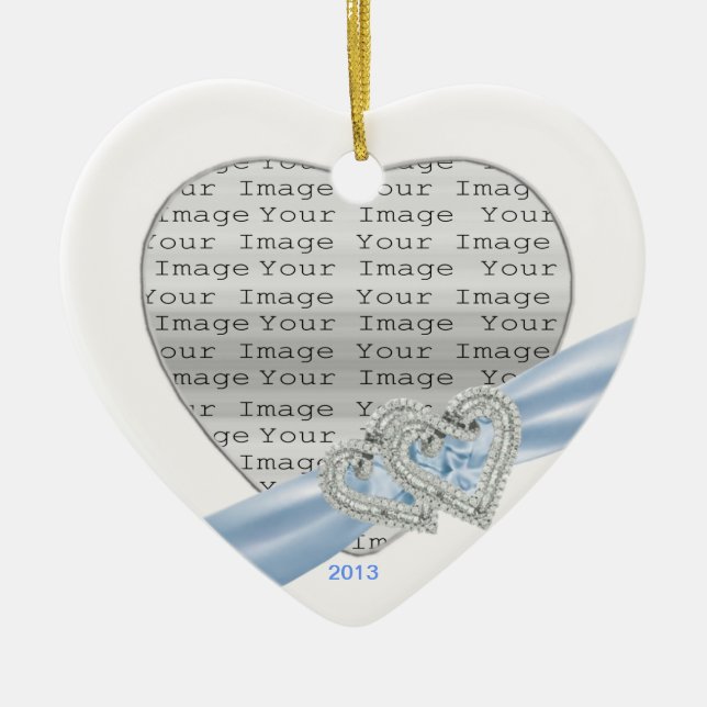 Custom Hearts Ice Blue Ribbon Ornament (Front)