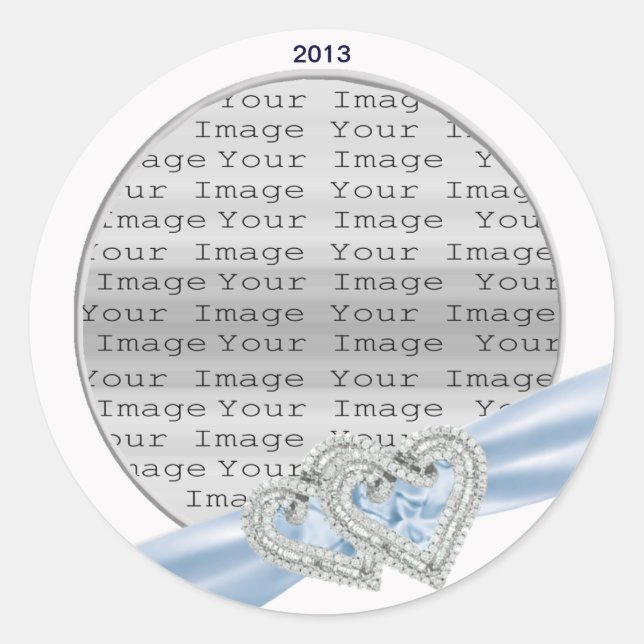 Custom Hearts Ice Blue Ribbon Stickers (Front)