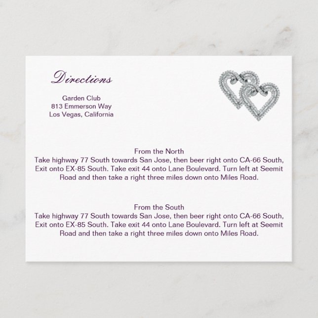 Custom Hearts Lavender Ribbon Direction Card (Front)