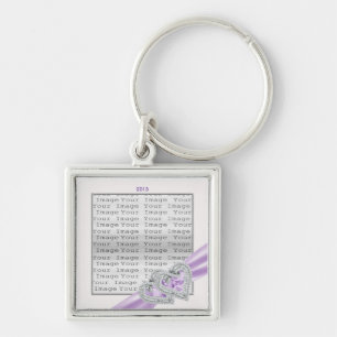 Custom Hearts Lavender Ribbon Key Chain