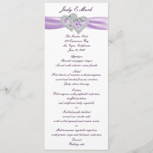 Custom Hearts Lavender Ribbon Menu Card