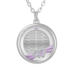 Custom Hearts Lavender Ribbon Necklace