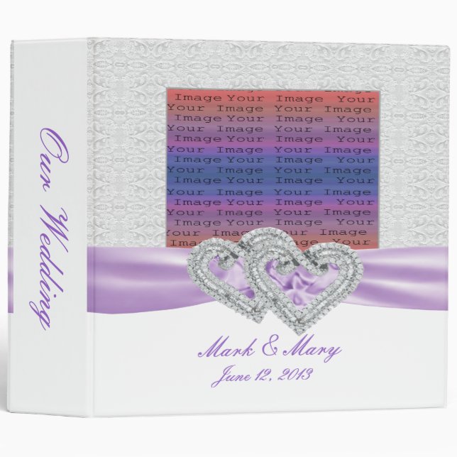 Custom Hearts Lavender Ribbon Photo Binder (Front/Spine)