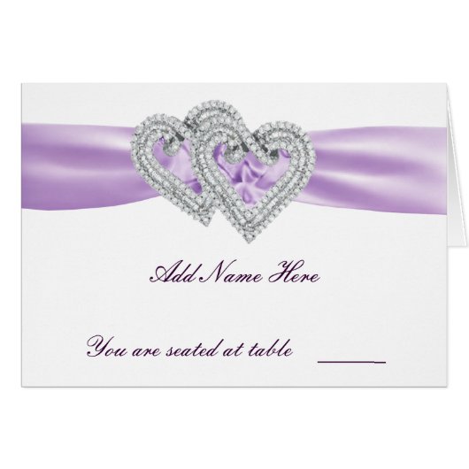 Custom Hearts Lavender Ribbon Place Card (Front Horizontal)