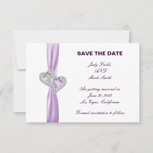 Custom Hearts Lavender Ribbon Save The Date Card
