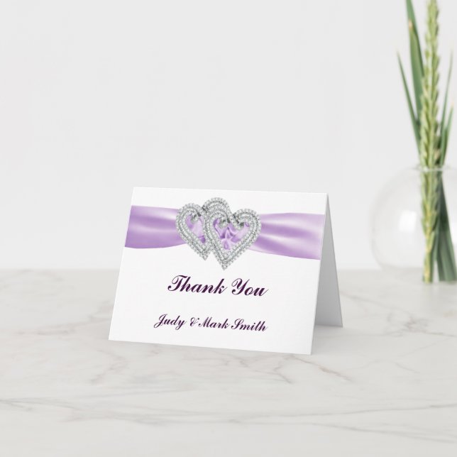 Custom Hearts Lavender Ribbon Thank You Card (Front)