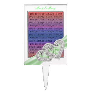 Custom Hearts Lime Ribbon Cake Topper