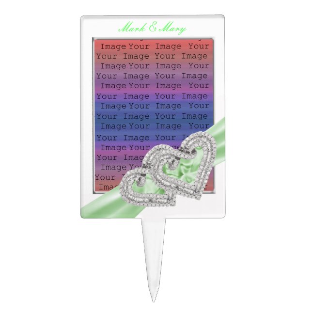 Custom Hearts Lime Ribbon Cake Topper (Front)