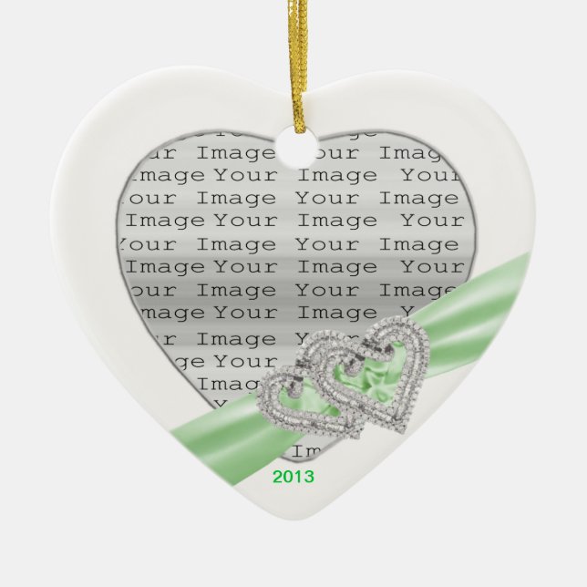 Custom Hearts Lime Ribbon Ornament (Front)