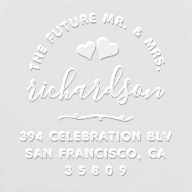 Custom Hearts & Mr. & Mrs Wedding Return Address Embosser (Design)