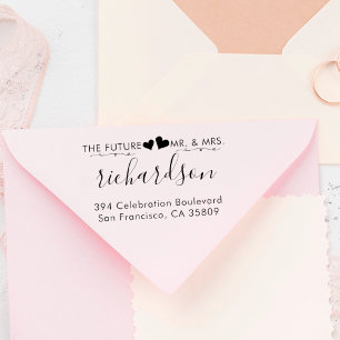 Custom Hearts & Mr. & Mrs Wedding Return Address Rubber Stamp