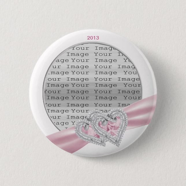 Custom Hearts Pastel Pink Ribbon Button (Front)
