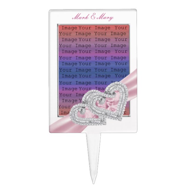 Custom Hearts Pastel Pink Ribbon Cake Topper (Front)