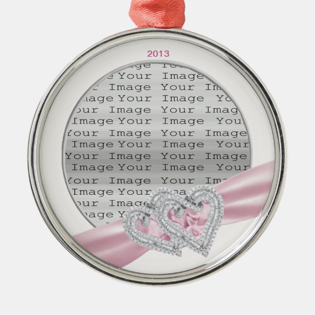 Custom Hearts Pastel Pink Ribbon Ornament (Front)