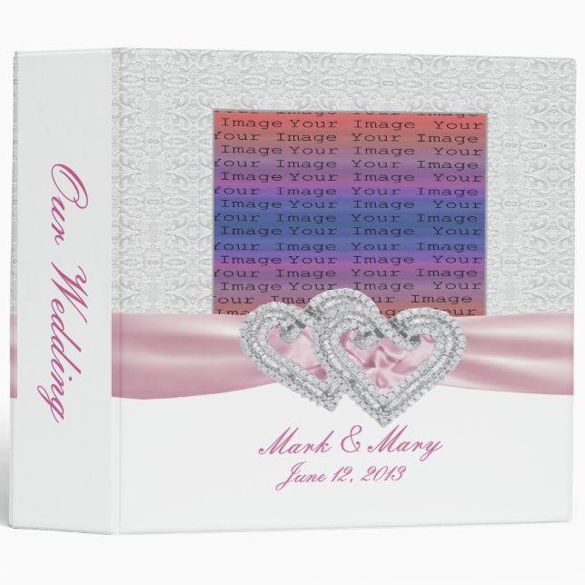 Custom Hearts Pastel Pink Ribbon Photo Binder (Front/Spine)
