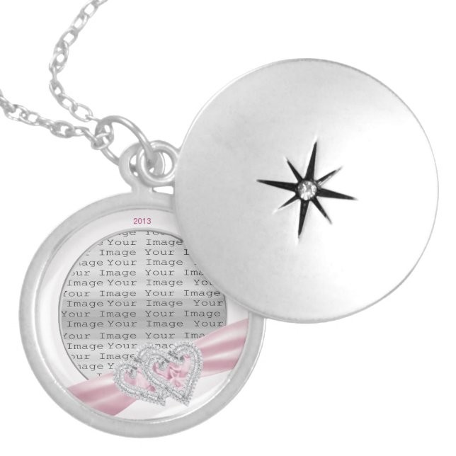 Custom Hearts Pink Ribbon Locket Necklace (Front)