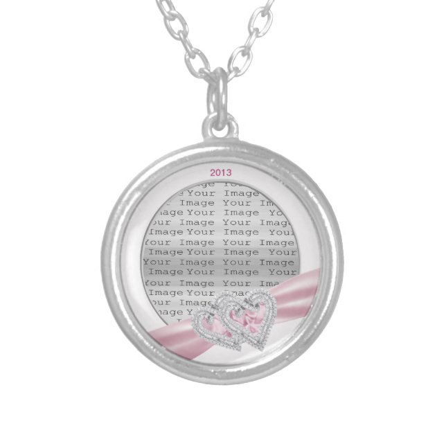 Custom Hearts Pink Ribbon Necklace (Front)