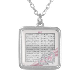 Custom Hearts Pink Ribbon Necklace
