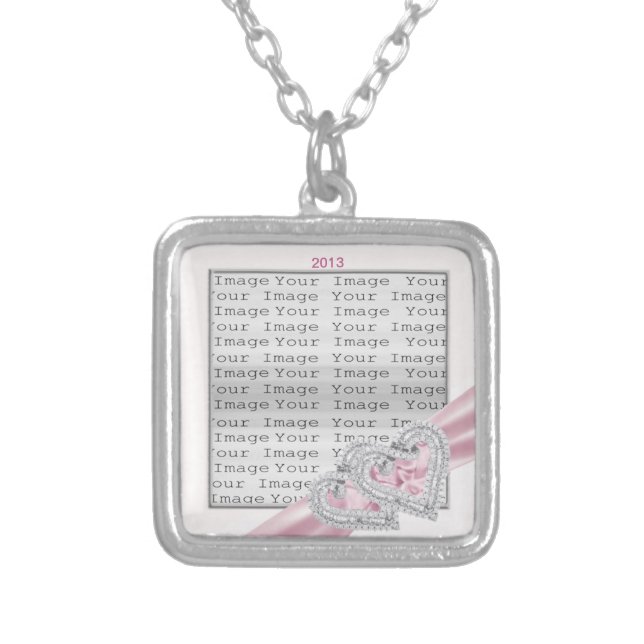 Custom Hearts Pink Ribbon Necklace (Front)