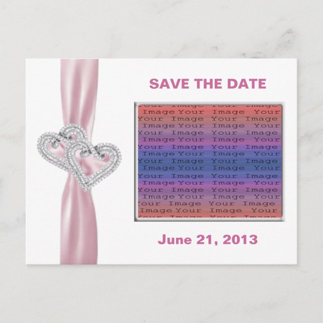 Custom Hearts Pink Ribbon Save The Date Postcard (Front)