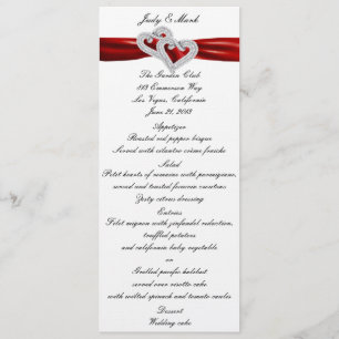 Custom Hearts Red Ribbon Menu Card