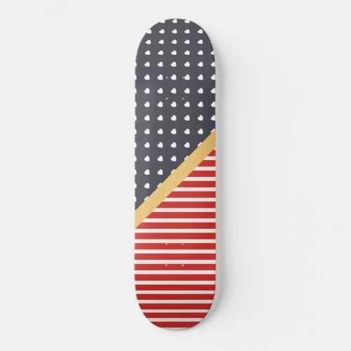 CUSTOM HEARTS  STRIPES RED NAVY GOLD SKATEBOARD