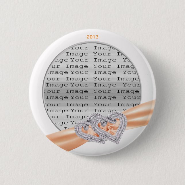 Custom Hearts Tangerine Ribbon Button (Front)